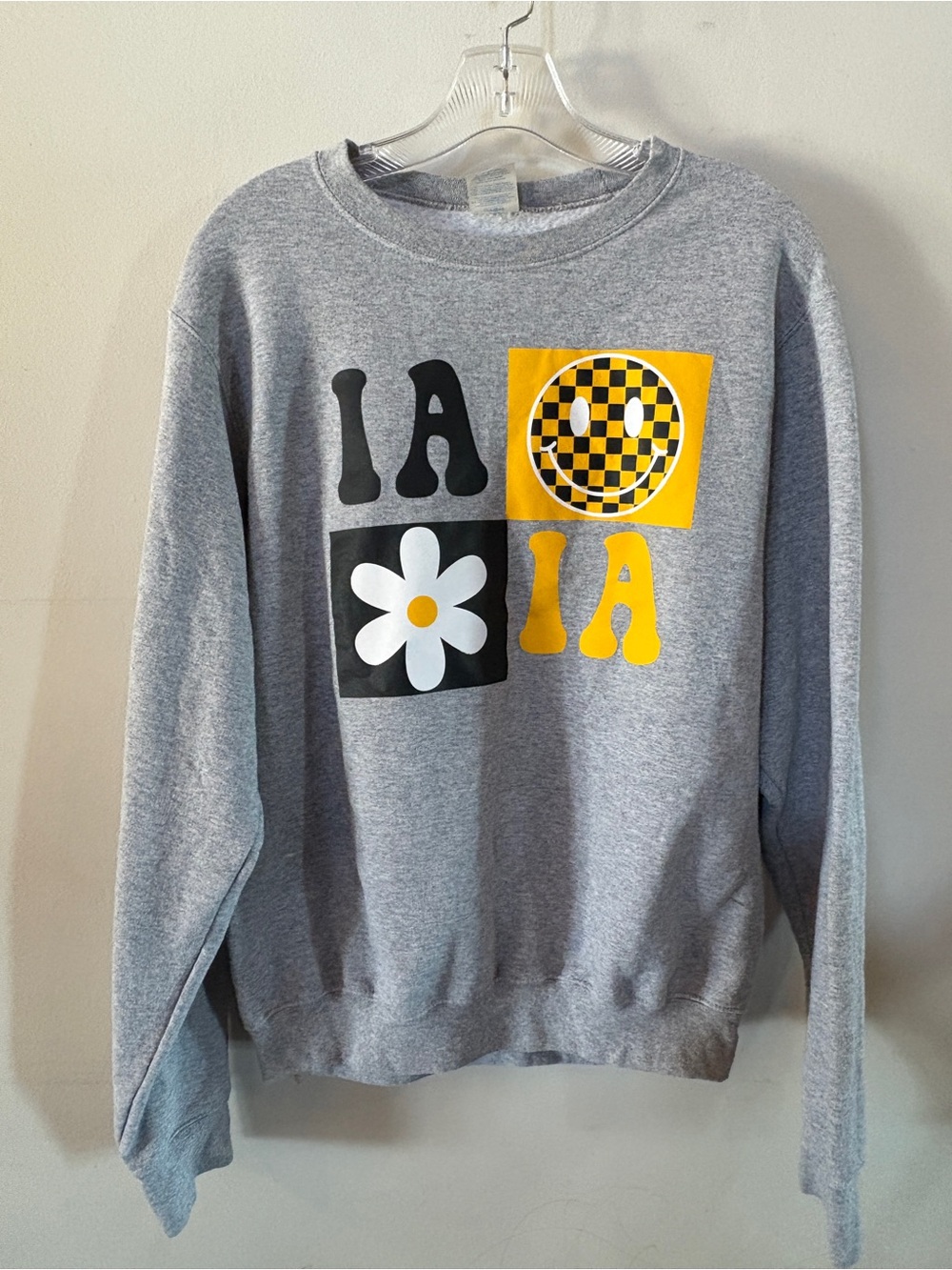 Hanes Gray Sweatshirt with Yellow & Black Graphic Iowa Hawkeyes